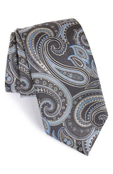 Men's David Donahue Paisley Silk Tie, Size - Grey