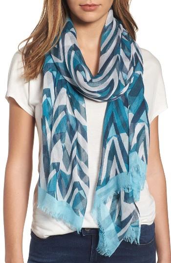 Women's Halogen Wild Chevron Modal & Silk Wrap, Size - Blue/green
