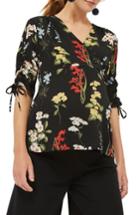Women's Topshop Floral Ruched Sleeve Wrap Maternity Blouse Us (fits Like 0-2) - Blue