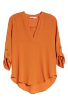 Women's Roll Tab Sleeve Woven Shirt - Orange