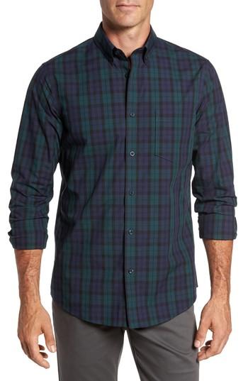 Men's Nordstrom Men's Shop Regular Fit Non-iron Plaid Sport Shirt, Size - Green