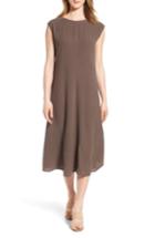 Women's Eileen Fisher Silk Midi Dress, Size - Brown