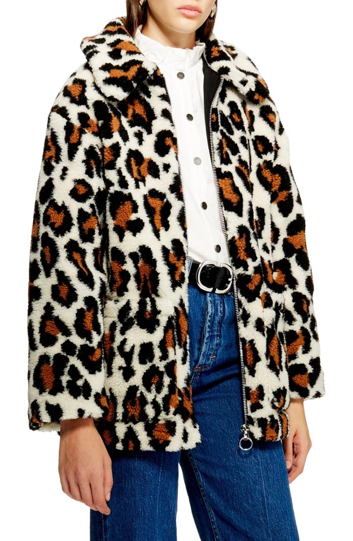 Women's Topshop Faux Fur Jacket Us (fits Like 6-8) - Brown