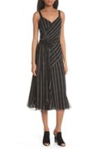Women's Grey Jason Wu Painterly Stripe Ruffle Silk Dress - Black