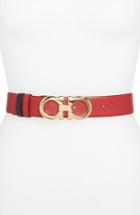 Women's Salvatore Ferragamo 'tissu' Reversible Saffiano Leather Belt - Rosso/ Nero