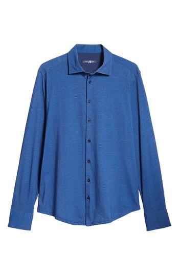 Men's Stone Rose Trim Fit Honeycomb Print Knit Sport Shirt, Size - Blue