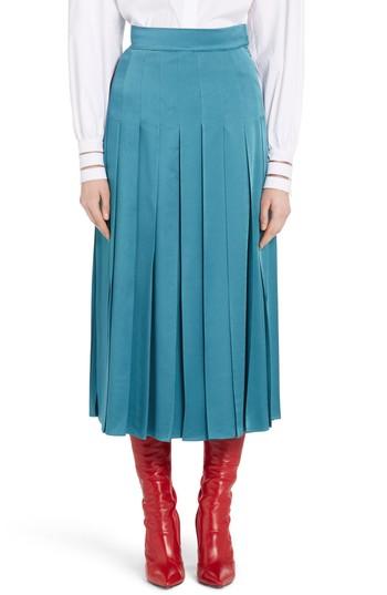 Women's Fendi Pleated Satin Cady Midi Skirt Us / 48 It - Blue