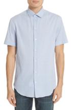 Men's Emporio Armani Regular Fit Seersucker Sport Shirt, Size - Blue