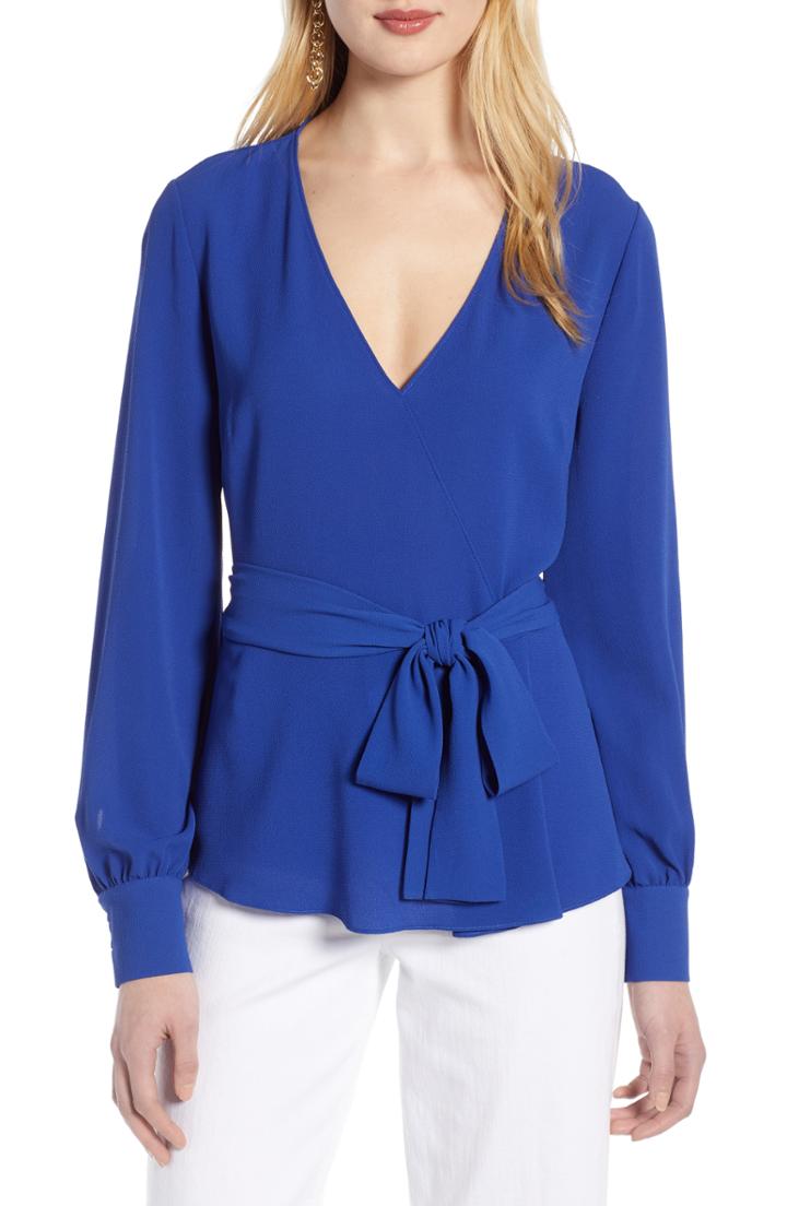 Petite Women's Halogen Faux Wrap Top P - Blue