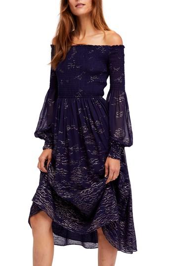 Women's Free People Foiled Smocked Midi Dress - Blue