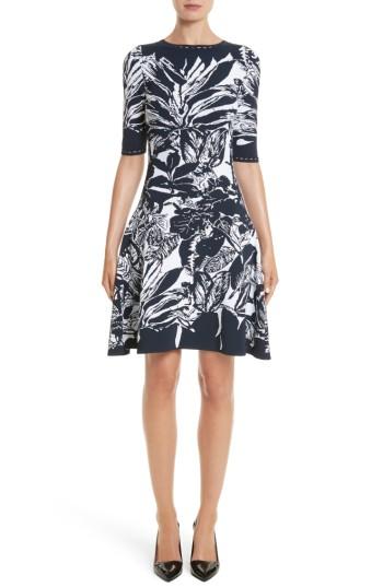 Women's Oscar De La Renta Jungle Intarsia Knit Dress - Blue