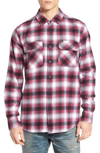 Men's Obey Mission Plaid Flannel Sport Shirt - Burgundy