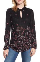 Women's Lucky Brand Embroidered Floral Long Sleeve Tee - Black