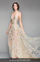 Women's Willowby Orion Tulle & Charmeuse Plunging A-line Gown - Metallic