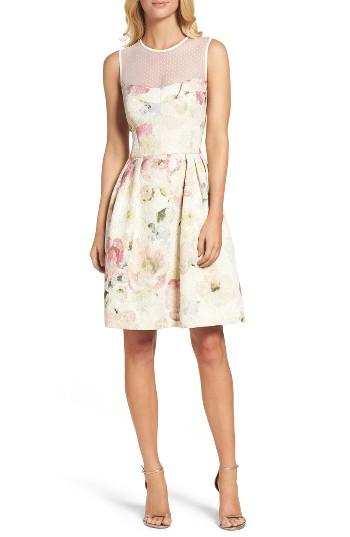 Women's Maggy London Metallic Brocade Fit & Flare Dress - Beige