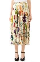 Women's Gucci Gothic Floral Print Pleated Silk Twill Midi Skirt Us / 44 It - Ivory