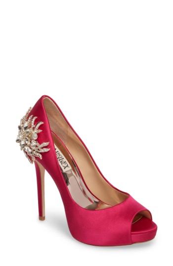 Women's Badgley Mischka Marcia Embellished Peep Toe Pump .5 M - Pink