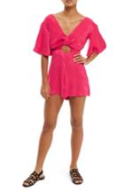Women's Topshop Knot Plunge Romper Us (fits Like 0) - Pink