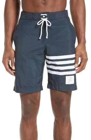 Men's Thom Browne 4-bar Print Tech Board Shorts - Blue