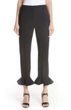 Women's Valentino Ruffle Hem Stretch Wool Trousers - Black