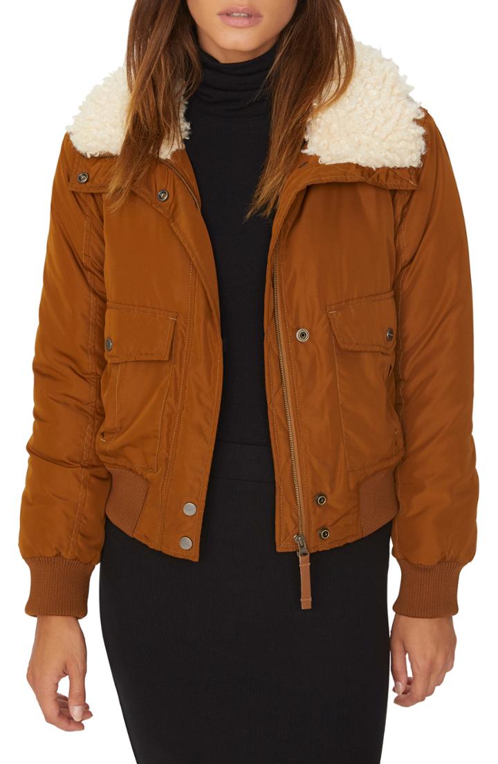 Women's Sanctuary Aviator Faux Fur Collar Flight Jacket