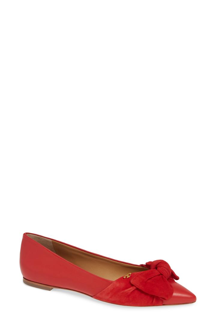 Women's Tory Burch Eleanor Bow Flat M - Red