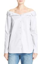 Women's Tibi Notch Collar Off The Shoulder Poplin Shirt - White