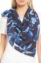 Women's Halogen Botanical Silk Scarf, Size - Blue