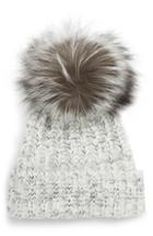 Women's Kyi Kyi Cable Knit Beanie With Genuine Fox Fur Pom -