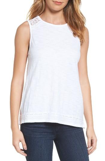 Women's Press Lace Yoke Knit Tank - White
