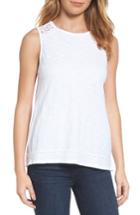 Women's Press Lace Yoke Knit Tank - White