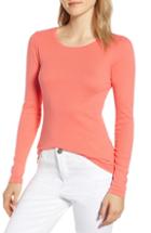 Women's Caslon Long Sleeve Scoop Neck Cotton Tee - Coral