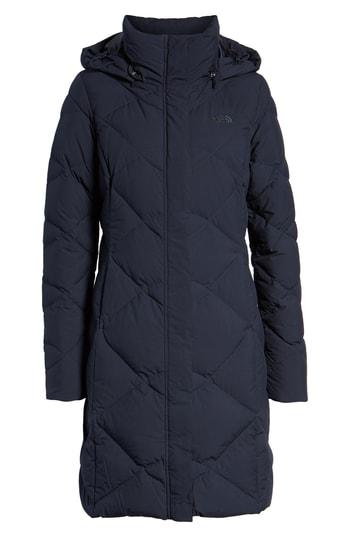 Women's The North Face Miss Metro Ii Water Repellent 550 Fill Power Down Hooded Parka - Blue