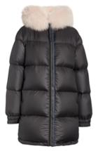 Women's Mr & Mrs Italy Genuine Fox Fur Trim Down Fill Puffer Coat - Black