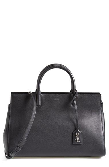 Saint Laurent 'medium Cabas Rive Gauche' Grained Leather Satchel - Black