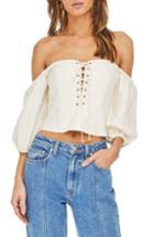 Women's Astr The Label Raelynn Off The Shoulder Crop Top - Beige