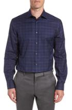 Men's John Varvatos Star Usa Windowpane Plaid Fit Dress Shirt, Size 15r - Blue