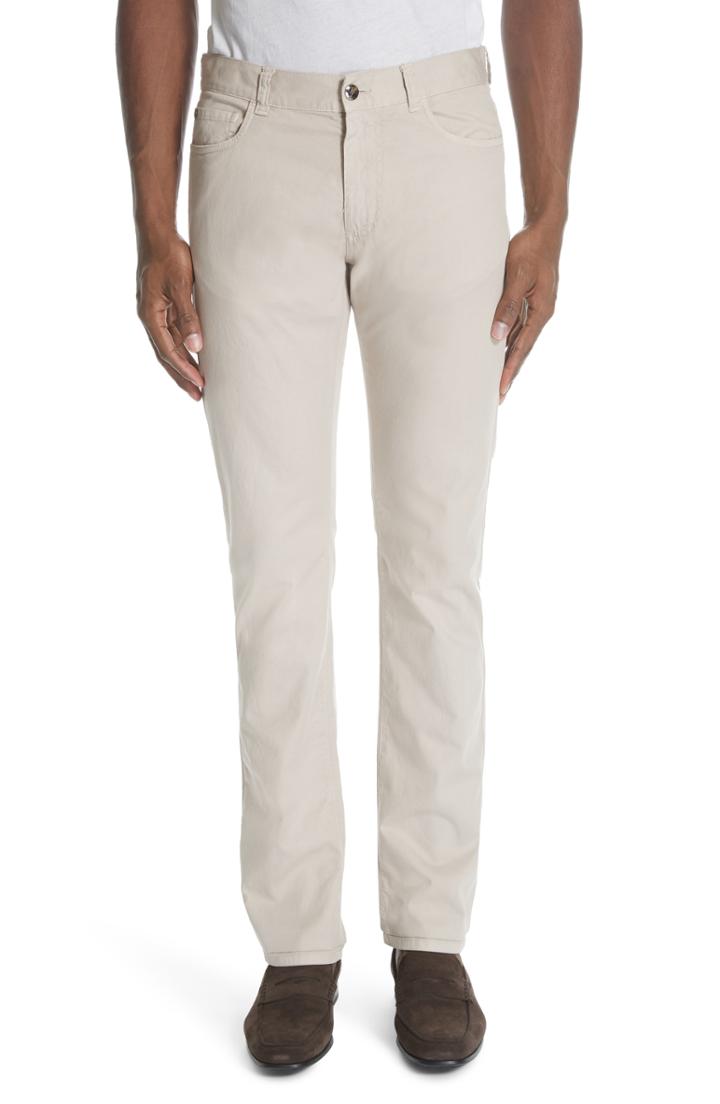 Men's Canali Stretch Cotton Five Pocket Trousers Eu - Beige