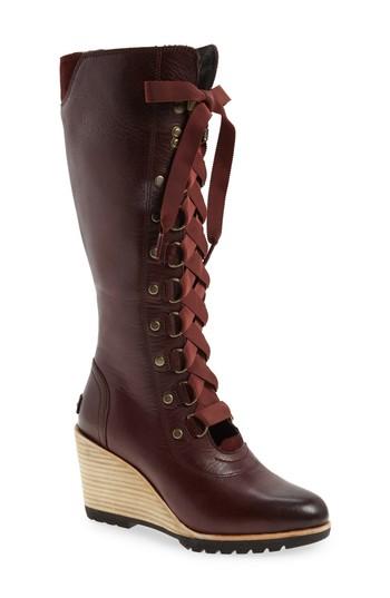 Women's Sorel After Hours Lace Up Wedge Boot M - Red