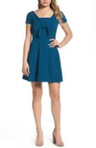 Women's Nsr Tie Front Crepe Fit & Flare Dress - Blue