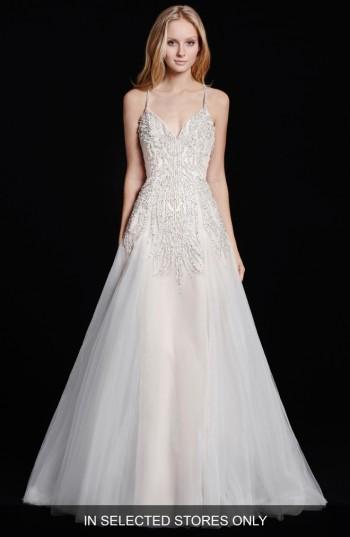 Women's Hayley Paige 'comet' Embellished Bodice A-line Tulle Gown, Size In Store Only - Ivory