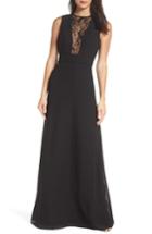 Women's Hayley Paige Occasions Lace Inset Chiffon Gown - Black