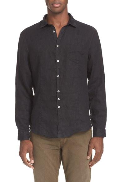 Men's John Varvatos Collection Slim Fit Linen Sport Shirt - Black