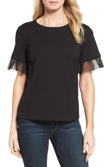 Women's Halogen Tulle Trim Tee - Black