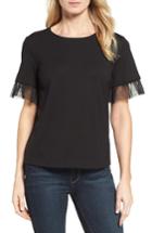 Women's Halogen Tulle Trim Tee - Black
