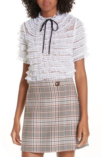 Women's Sandro Ruffle Lace Silk Blouse - White