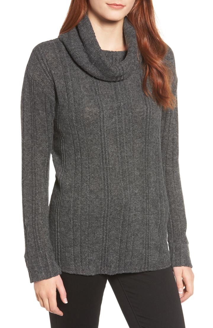 Women's Caslon Drop Needle Hacci Cowl Neck Top - Black