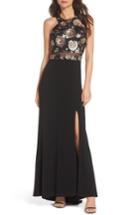 Women's Morgan & Co. Sequin Mesh Panel Gown /2 - Black