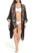 Women's Pool To Party Embroidered Cover-up Kimono, Size - Black