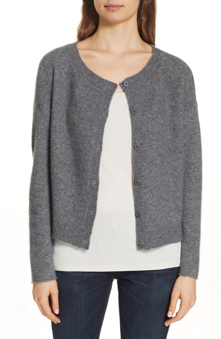 Women's Eileen Fisher Ballet Neck Cashmere Blend Cardigan - Grey